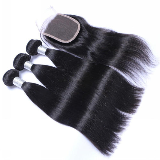 4 Mink Straight Bundles + Closure